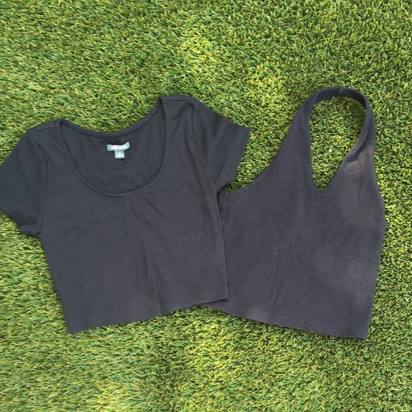 wild fable Tops - Wild Fable Black Halter Top & Crop Top Bundle Lot